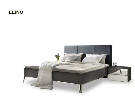 Nolte ledikant Elino,comforthoogte, hoofdbord kunstleer recht,blok,,180x210cm.nachtkast Trend 2 laden,glas,spiegel
